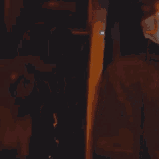 a close up of a dog 's face in a dark room with chinese writing on it