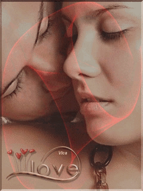 a picture of a couple kissing with the word love on the bottom right