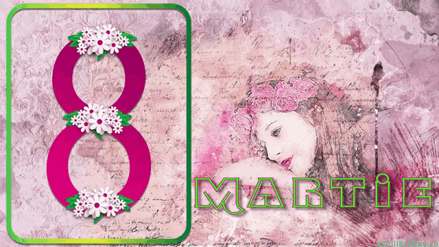 a drawing of a woman with the number 8 and the name martia