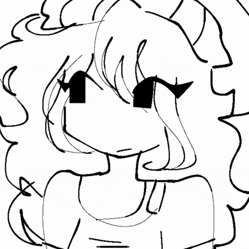 a black and white drawing of a girl with a surprised look on her face .