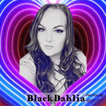 a black and white photo of a woman with the name black dahlia