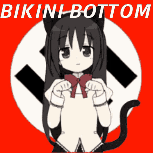 a picture of a girl with a cat ear and bikini bottom written on it