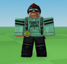 a roblox character wearing a green tommy jeans hoodie