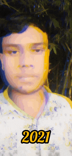 a man 's face is shown with the year 2021 in yellow letters