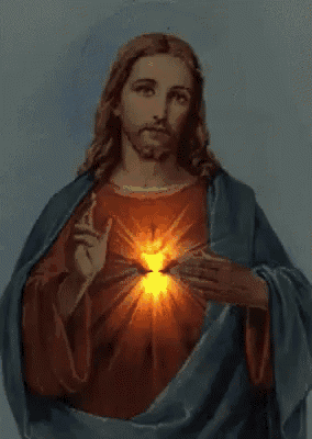 a painting of jesus with a heart shaped chest