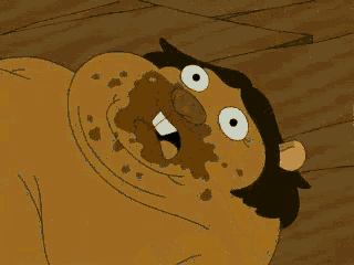 a cartoon of a squirrel sitting on top of a man