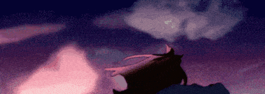 a pixel art of a dragon flying through a purple sky .