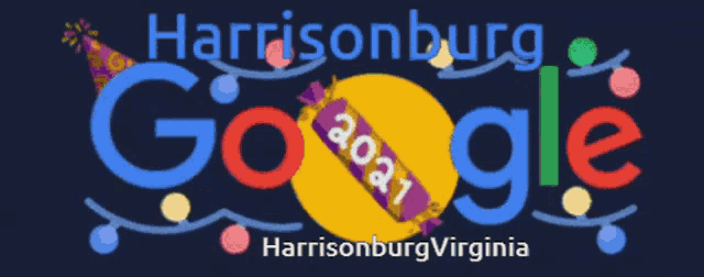 a google logo for harrisonburg virginia with a candy in the middle