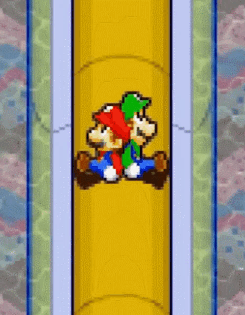 mario and luigi are riding down a slide together