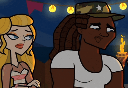 two cartoon characters are standing next to each other with one wearing a hat that has a star on it