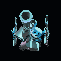 a pixel art of a robot with a blue face and a cannon