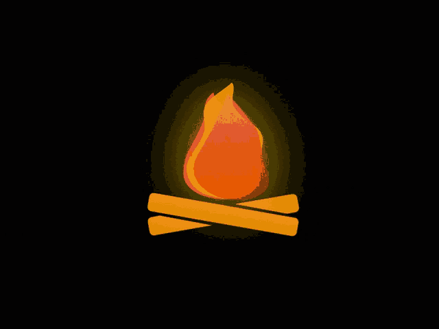 a cartoon illustration of a campfire with a flame and logs
