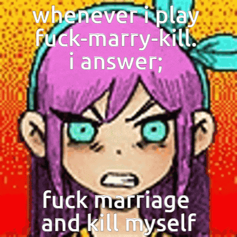 a cartoon of a girl with purple hair and blue eyes