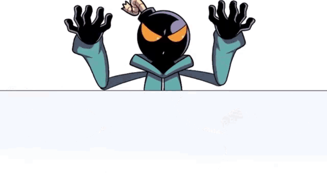 a cartoon character is sitting at a table with two bowls of food and a plate of food .
