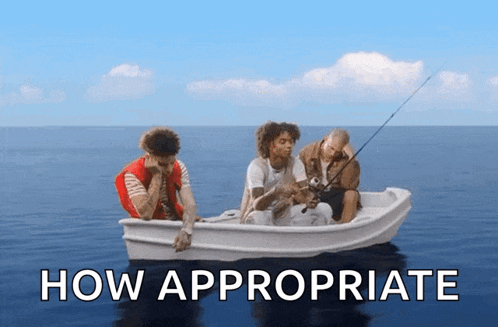 a group of people in a boat with the words how appropriate above them