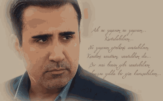 a close up of a man 's face with the words ah ne yapran ne yapran