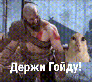 a man with a beard is standing next to a hamster in a video game and says `` держи гойду '' .