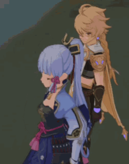a girl with blue hair is standing next to a boy