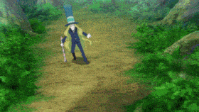 a cartoon character is flying through the air while holding a plant in his hand