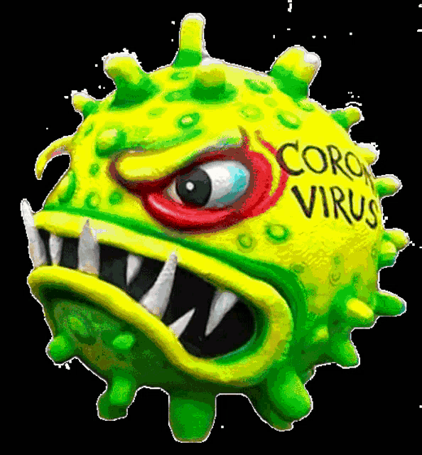 a cartoon drawing of a virus that says corona virus on it