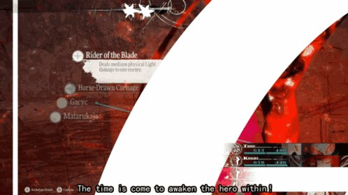 a video game called rider of the blade shows the time is come to awaken the hero