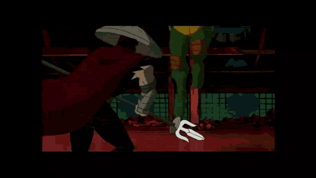 two teenage mutant ninja turtles are fighting each other in a video game