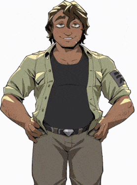 a man with his hands in his pockets and a patch on his sleeve that says ' i ' on it