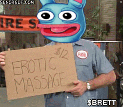 a man holding up a sign that says erotic massage