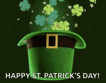 a happy st. patrick 's day greeting card with a green leprechaun hat