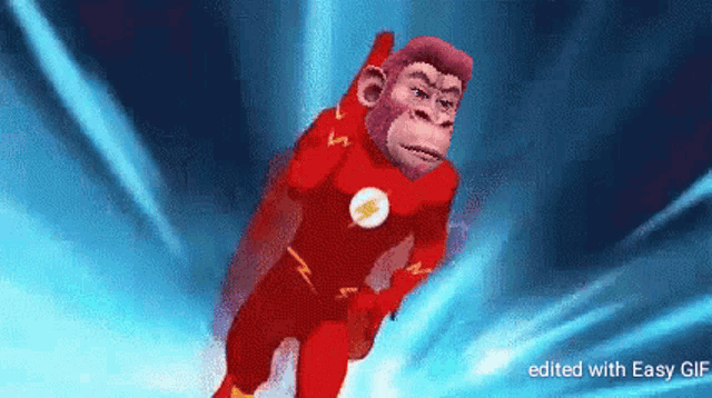 a monkey in a superhero costume is flying in the air