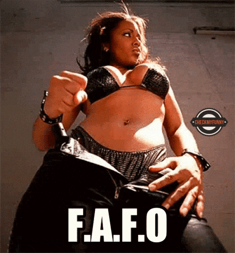 a picture of a woman in a bikini with the words f.a.f.o