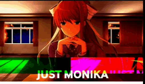 a picture of a girl with the words just monika written below her