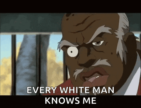 a cartoon of a man with a white eye and the words `` every white man knows me ''