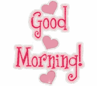 the words good morning are surrounded by pink hearts on a white background