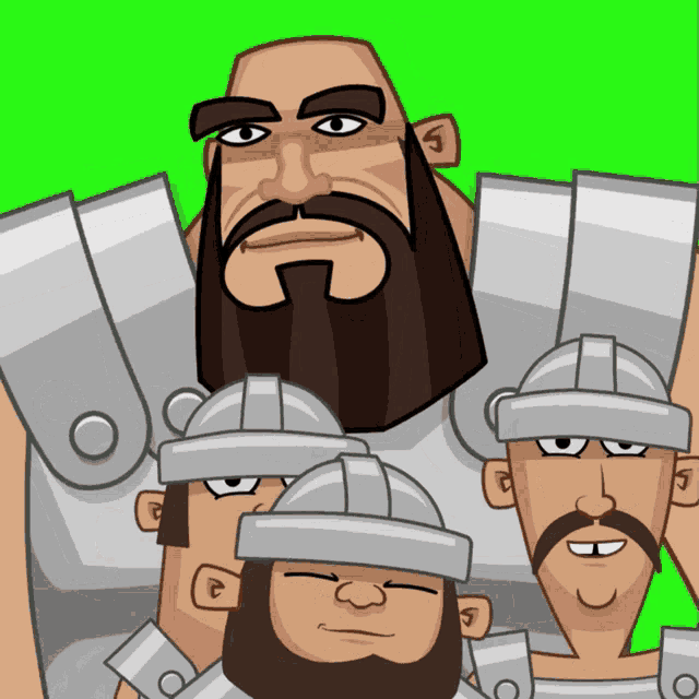 a cartoon of a man with a beard wearing armor and helmets