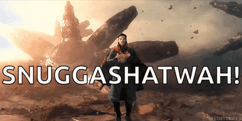a picture of doctor strange with the words snuggashat wah above him