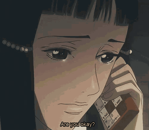 a cartoon of a girl talking on a phone with the words " are you okay " below her