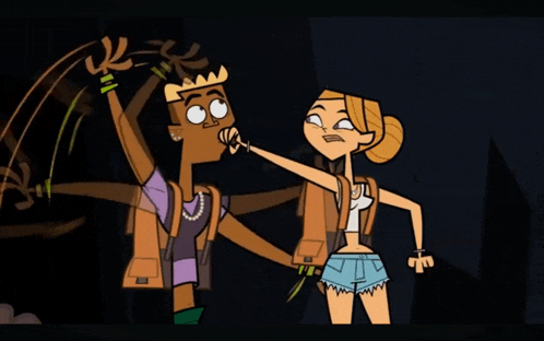 a couple of cartoon characters standing next to each other with one of them holding a green sword
