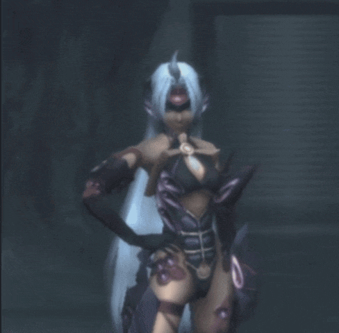 a blurred image of a woman in a video game with a mask on her face