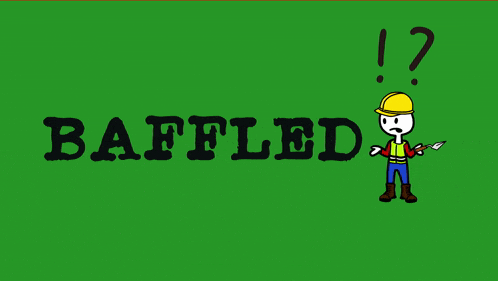 a green background with the word baffled and a cartoon character
