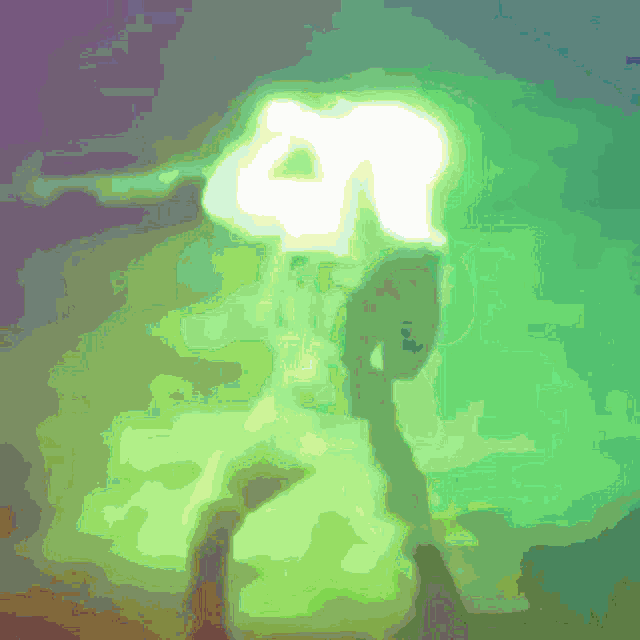 a silhouette of a person in a green light with the letter r visible