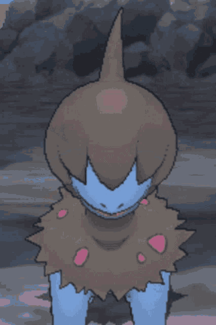 a cartoon drawing of a blue and brown monster with its mouth open