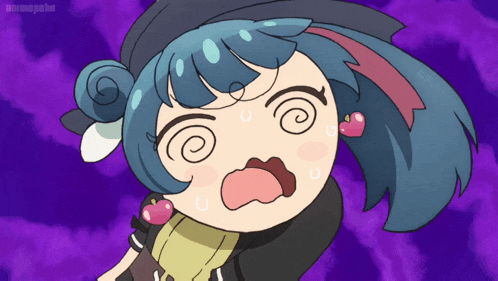 a cartoon drawing of a girl with a surprised look on her face and a horseshoe on her ear