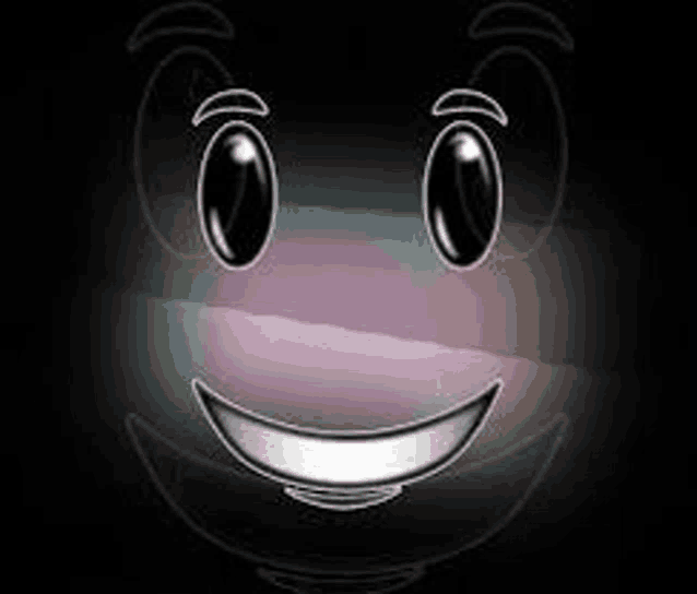 a black and white cartoon face with a big smile on it .