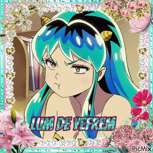 a picture of a girl with blue hair and the words luna de yefrem on it