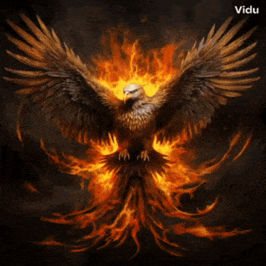 an eagle is surrounded by flames and the word vidu is on the bottom right