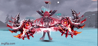 a screenshot of a video game shows a girl with red hair holding a sword ..