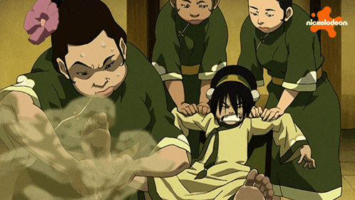 a nickelodeon cartoon of a girl being tickled by a group of women