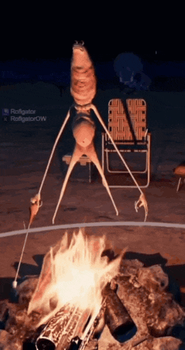 a cartoon drawing of a monster cooking over a fire