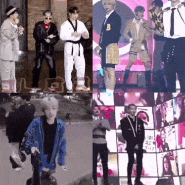 a group of men are standing next to each other in a collage of pictures .